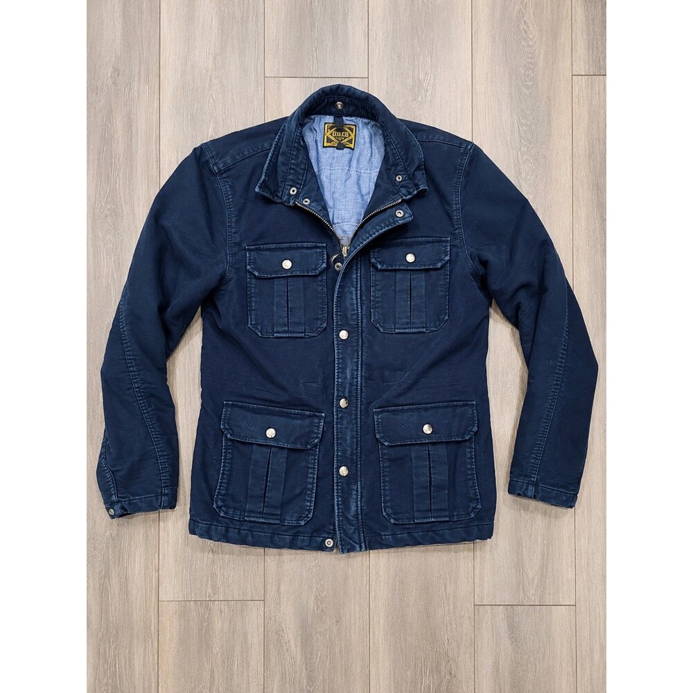 Obey Heavy Duty Field Jacket Mens L Navy Blue Military Utility Canvas Coat Full